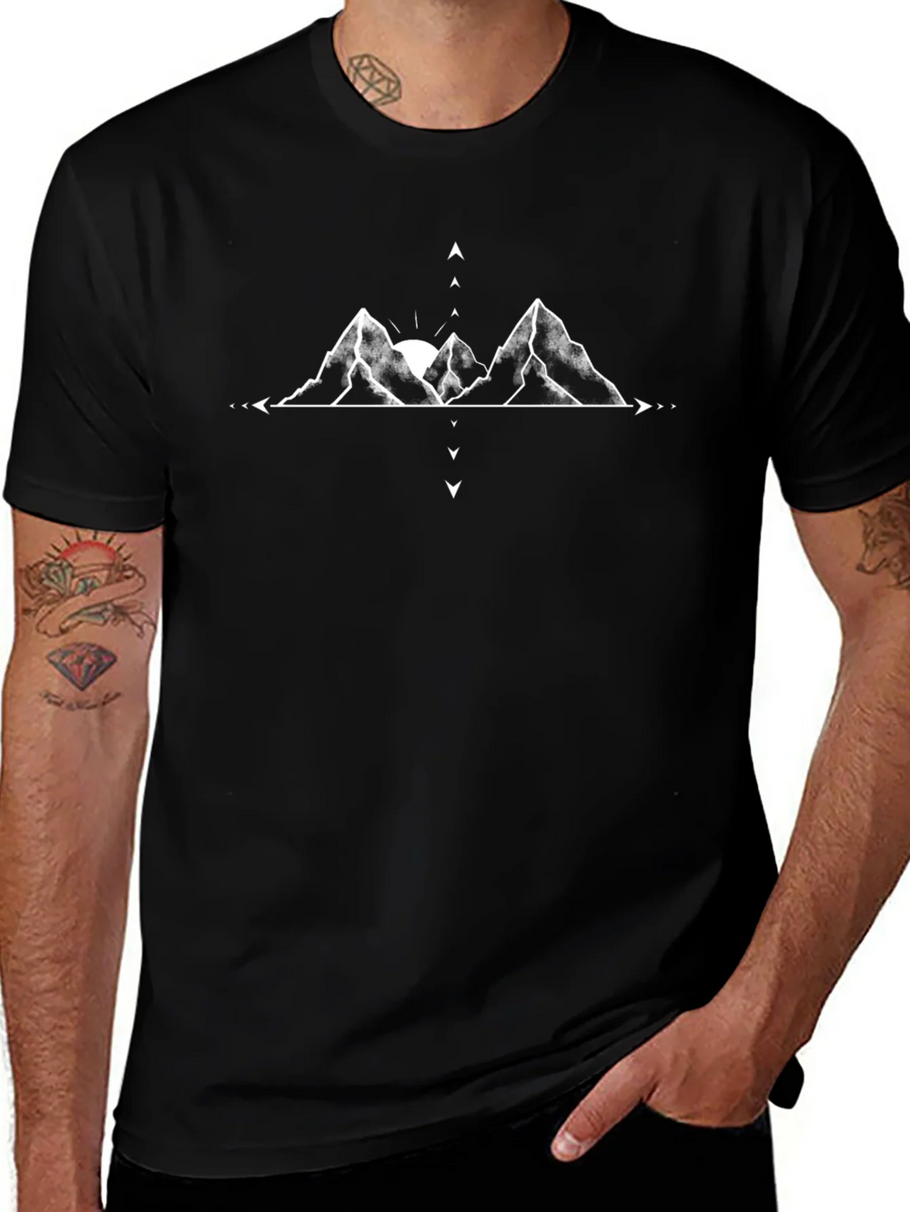Mountain Graphic Tee - Black Cotton Casual Top