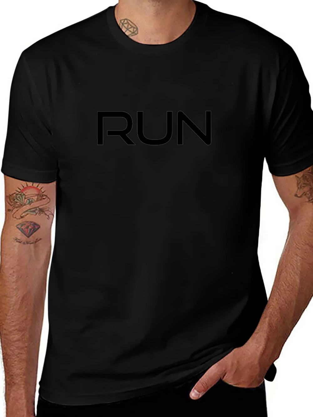 Mens Black RUN Graphic Tee - Athletic Fit