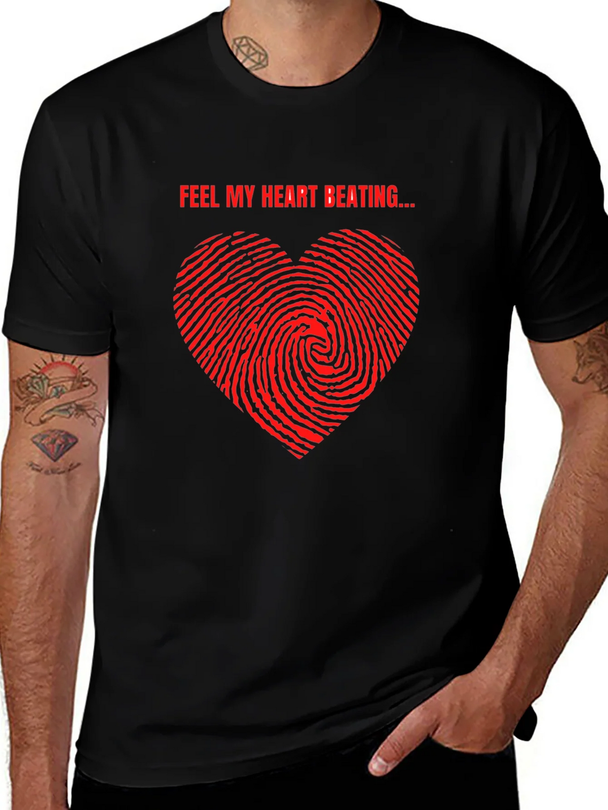 Feel My Heart Beating Black T-Shirt product image 1