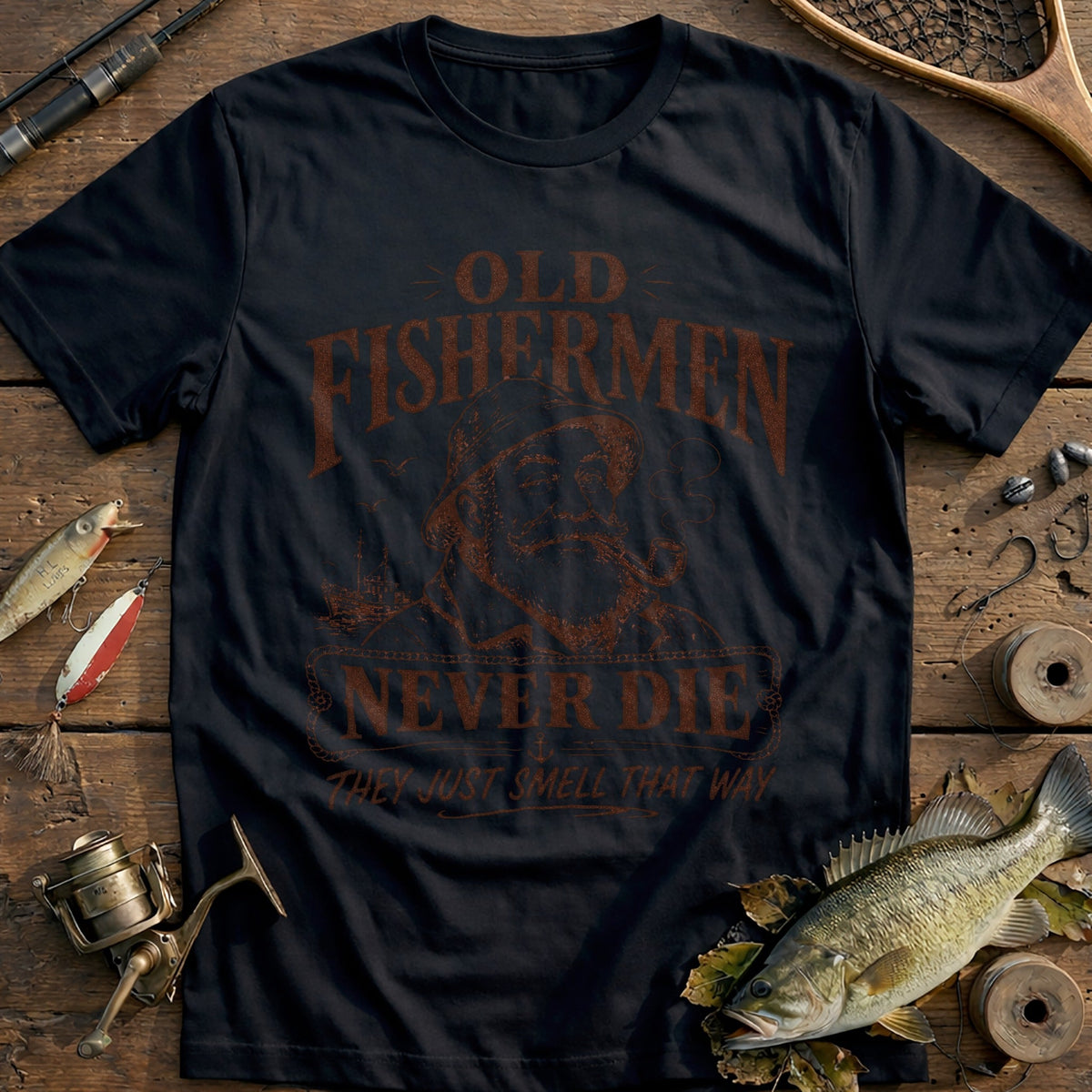Old Fishermen Never Die Fishing T-Shirt EU product image 3