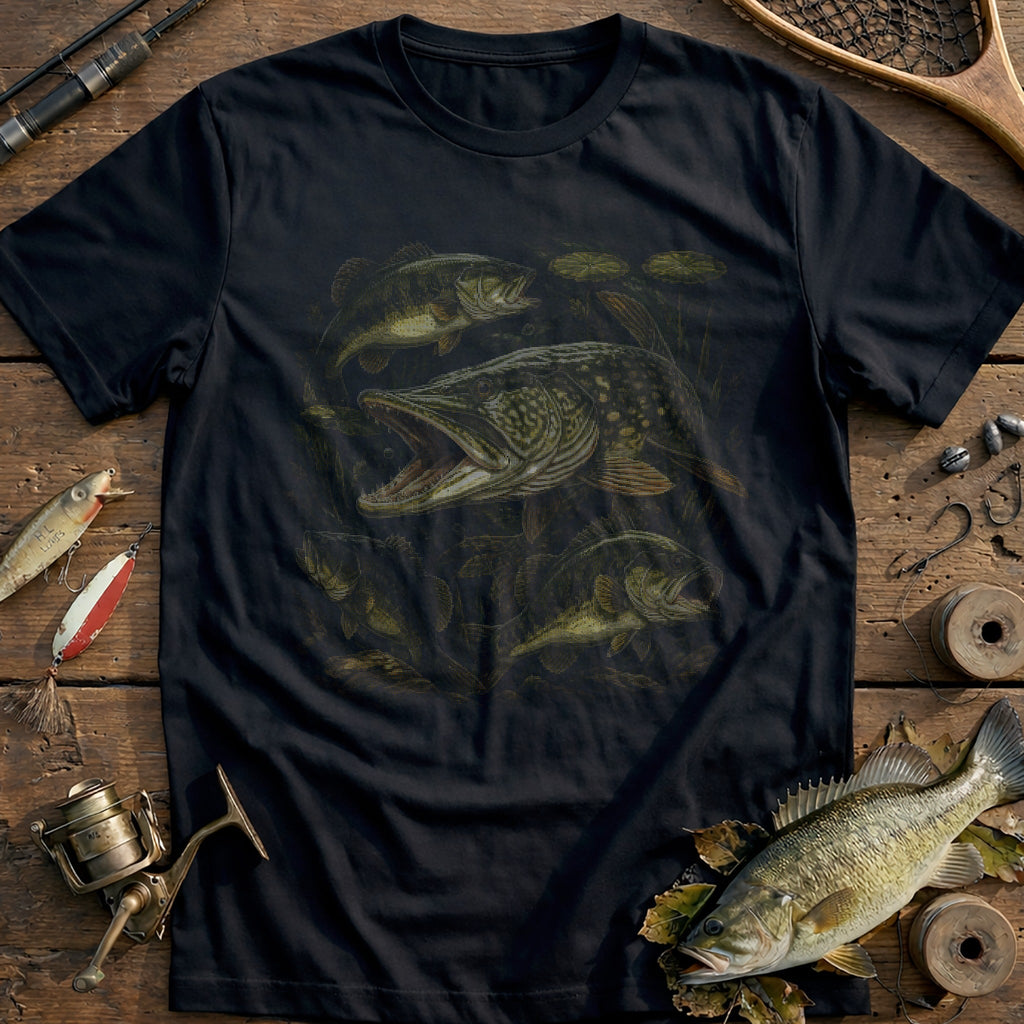 Pike & Bass Sketch Fishing T-Shirt US product image 2