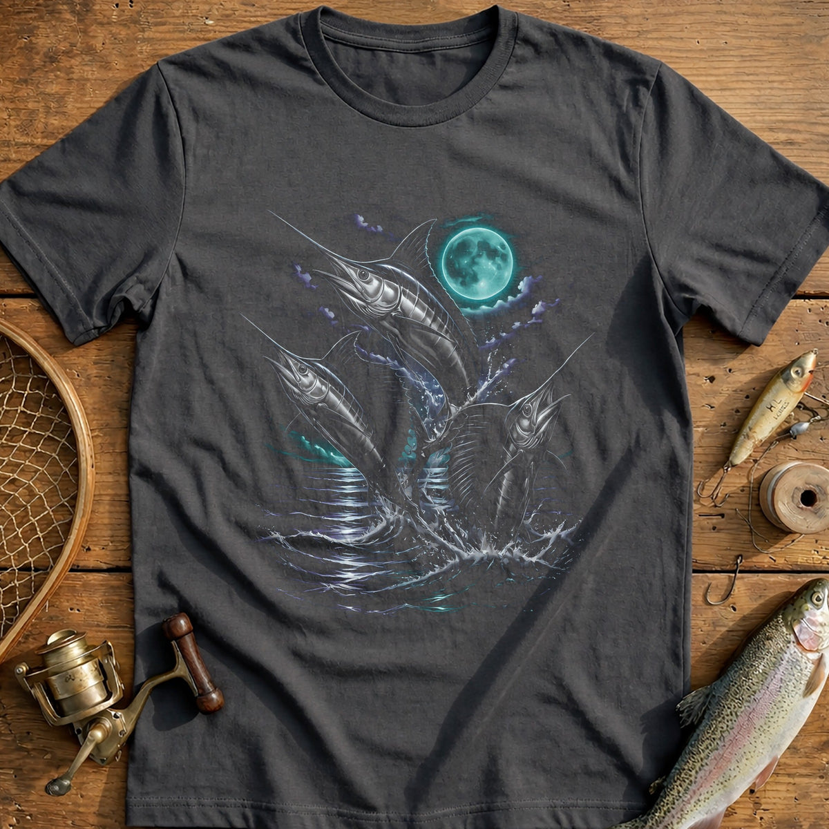 Marlin Moon Rising Fishing T-Shirt US product image 3