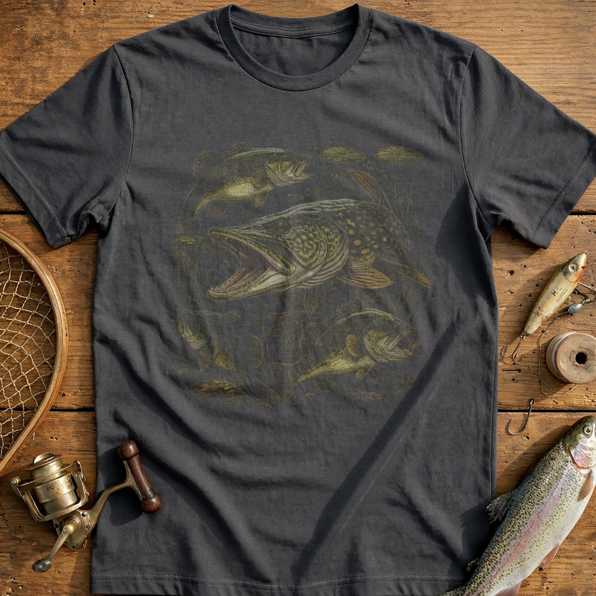 Pike & Bass Sketch Fishing T-Shirt US product image 3