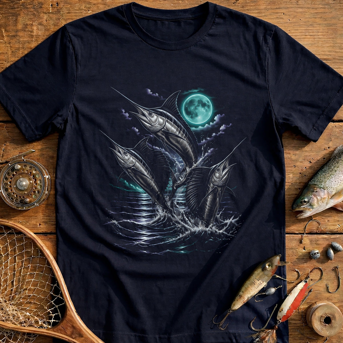 Marlin Moon Rising Fishing T-Shirt US product image 1