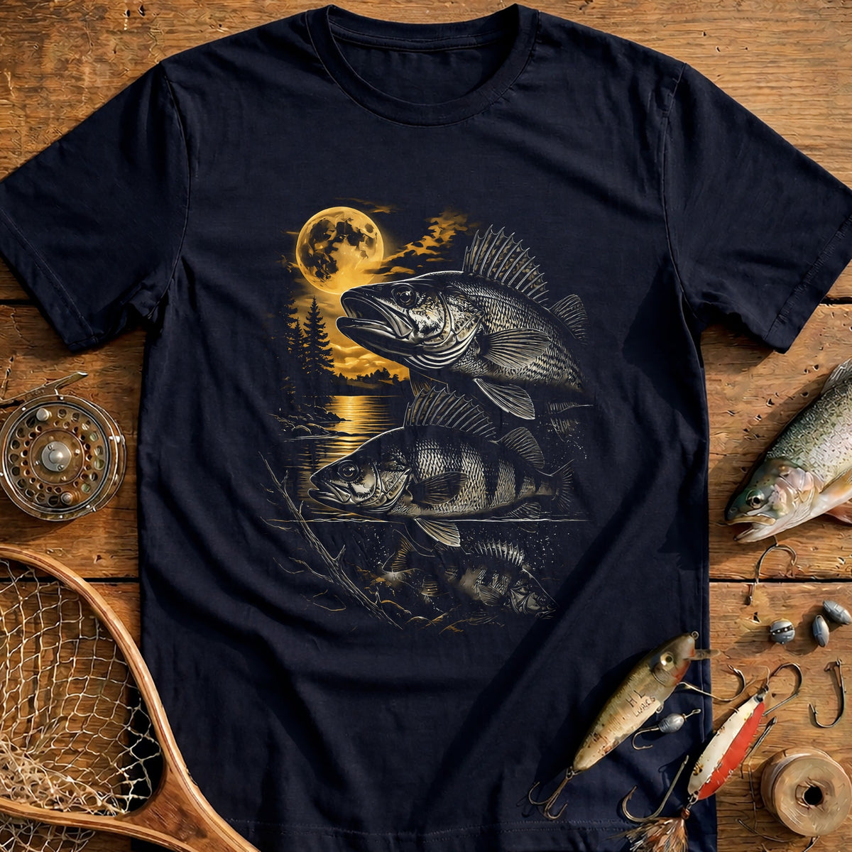 Moonlit Bass Gather Fishing T-Shirt AU product image 2