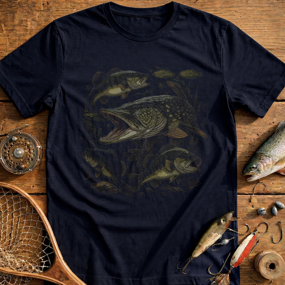Pike & Bass Sketch Fishing T-Shirt US product image 1