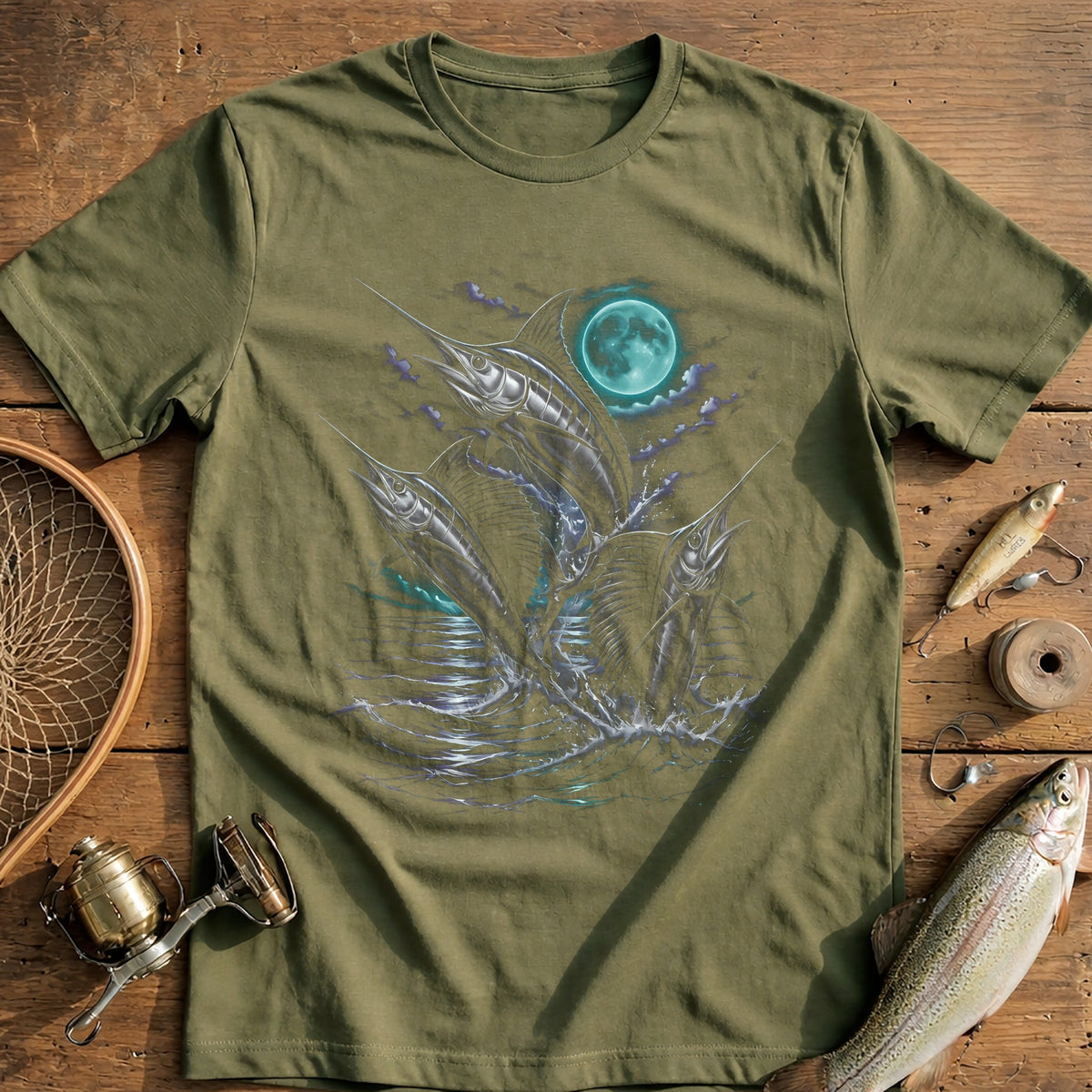 Marlin Moon Rising Fishing T-Shirt US product image 4