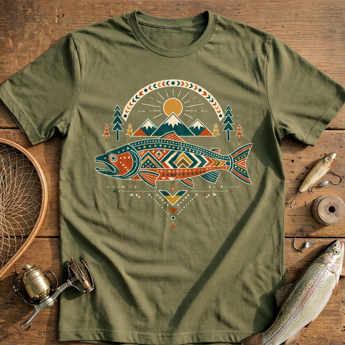 Mountain Spirit Salmon Fishing T-Shirt US product image 4
