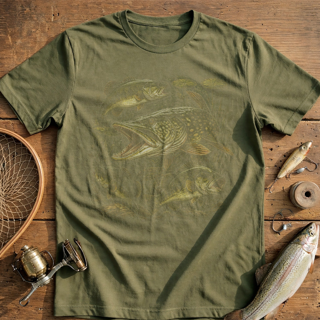Pike & Bass Sketch Fishing T-Shirt US product image 4