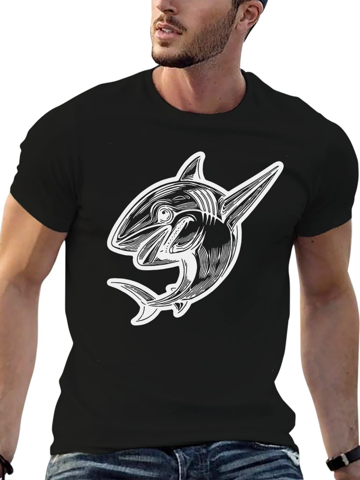 Orca Graphic Tee - Black Cotton T-Shirt for Men product image 5