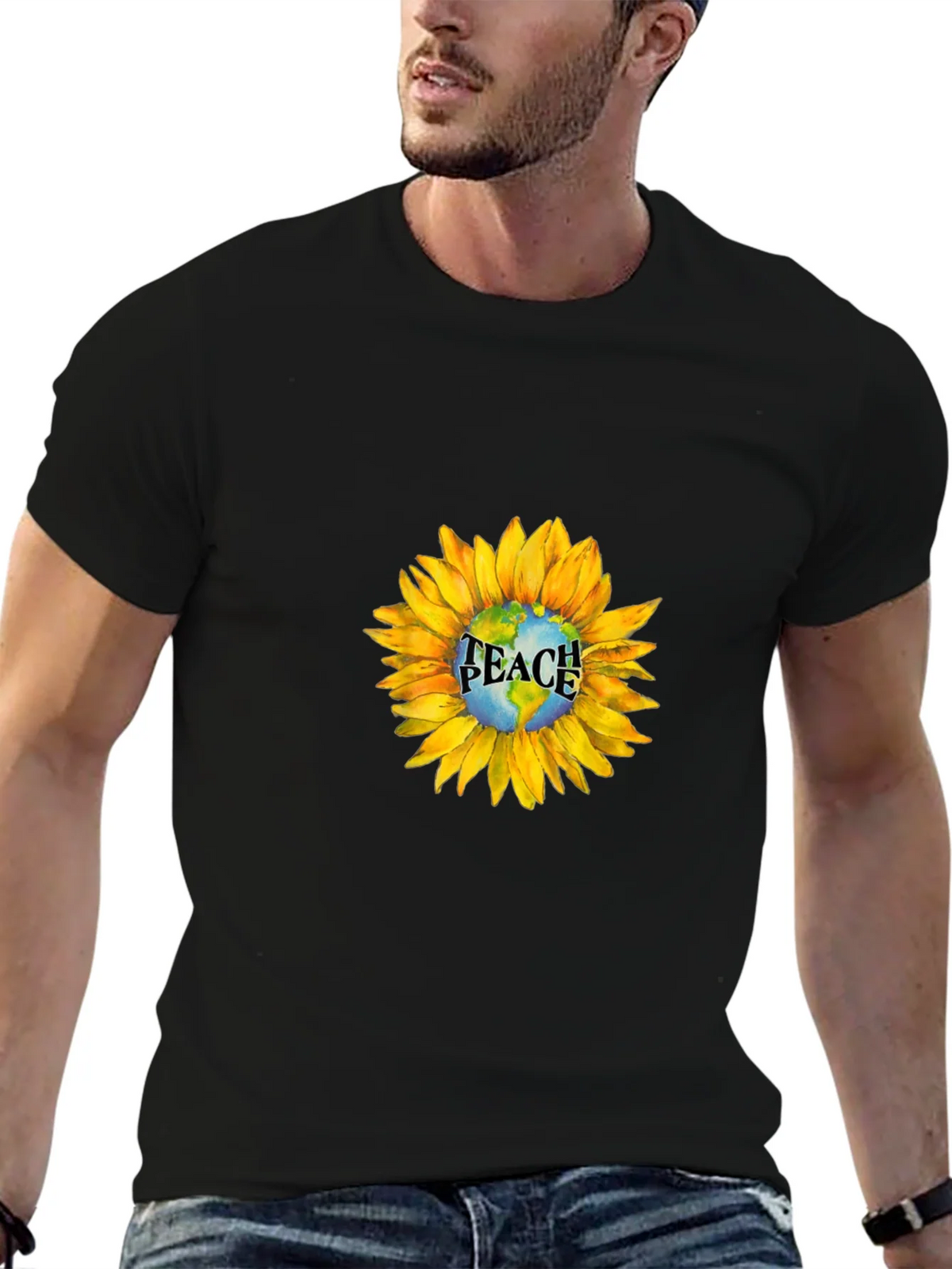 Peace Earth Sunflower Graphic Tee - Black product image 5