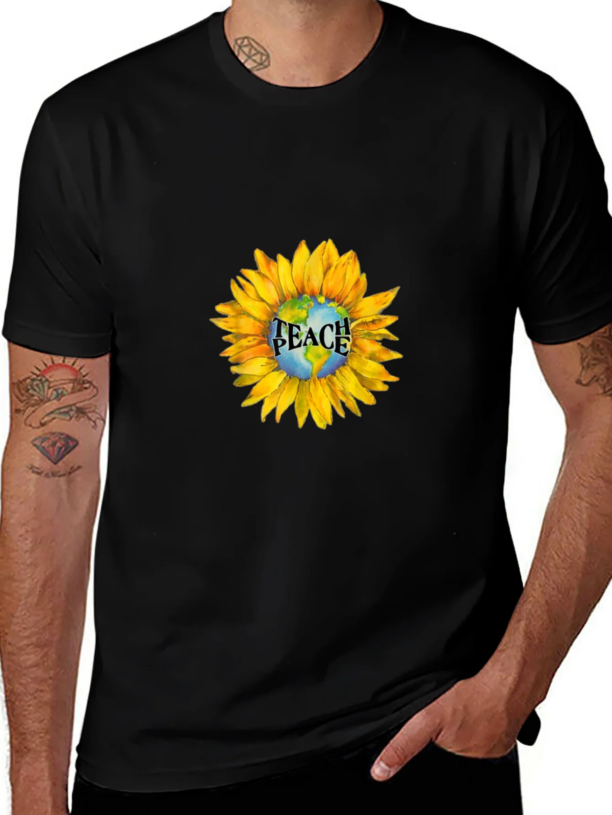 Peace Earth Sunflower Graphic Tee - Black product image 1