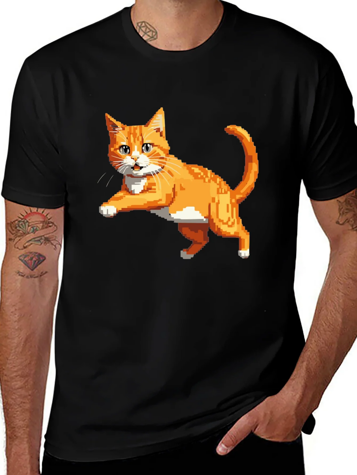Pixelated Orange Cat T-Shirt - Cool Retro Design product image 1