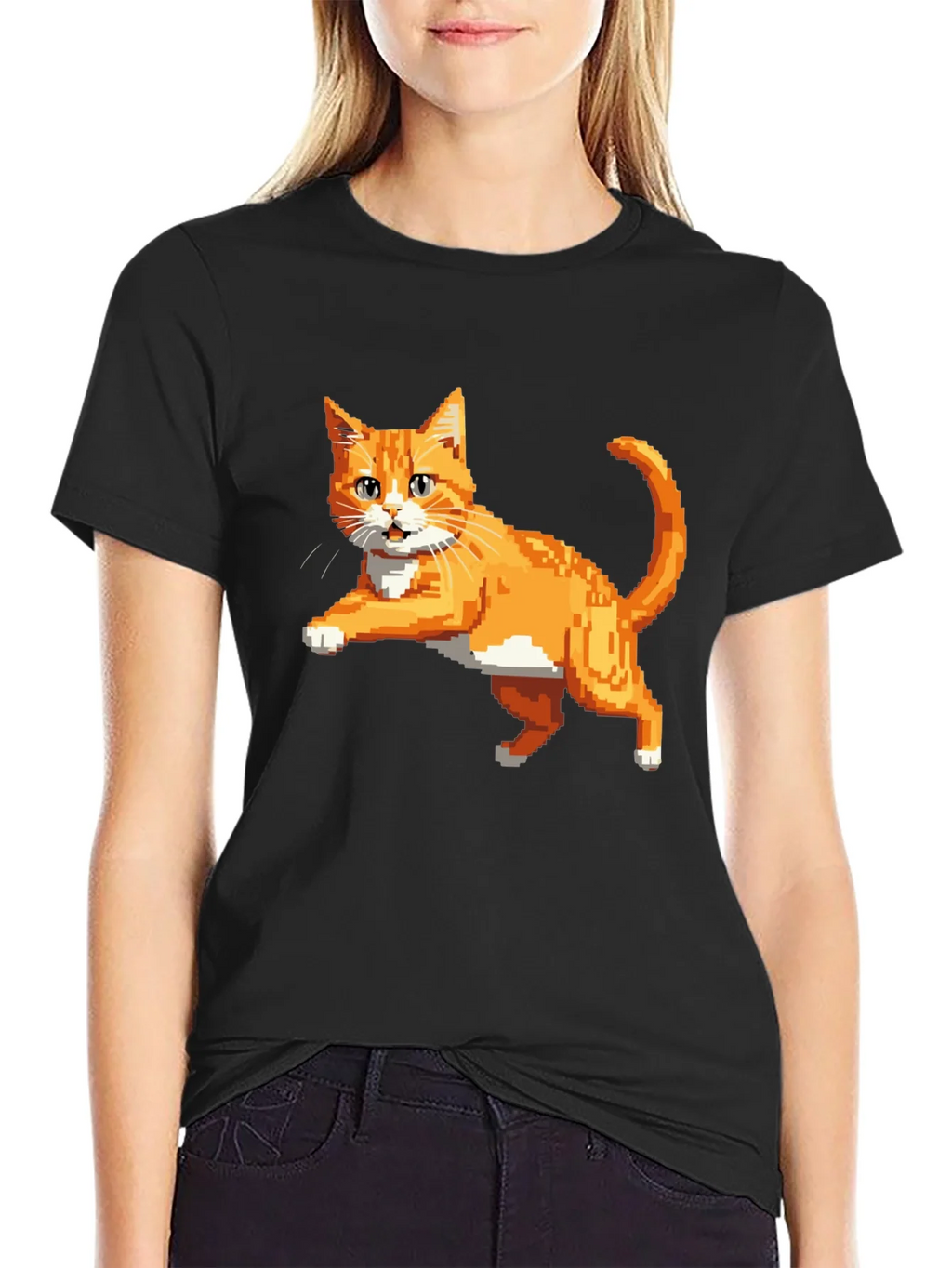 Pixelated Orange Cat T-Shirt - Cool Retro Design product image 2