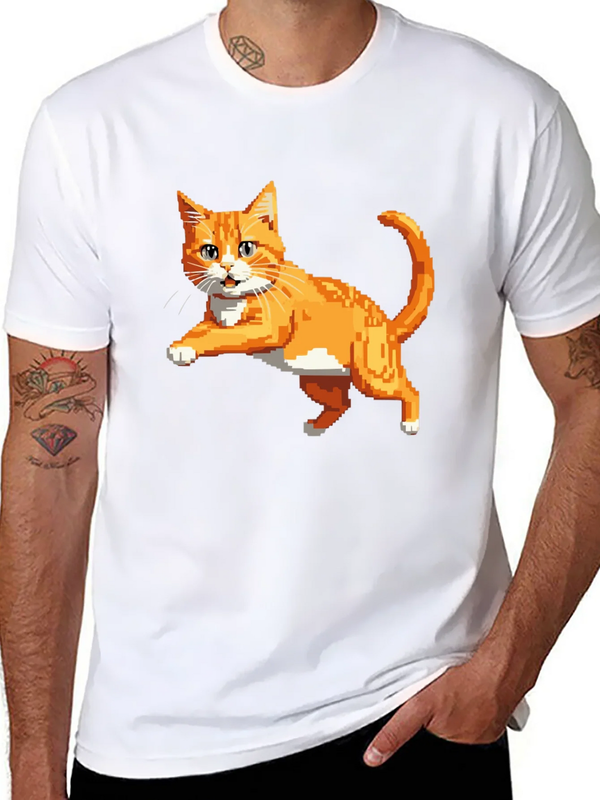 Pixelated Orange Cat T-Shirt - Cool Retro Design product image 7