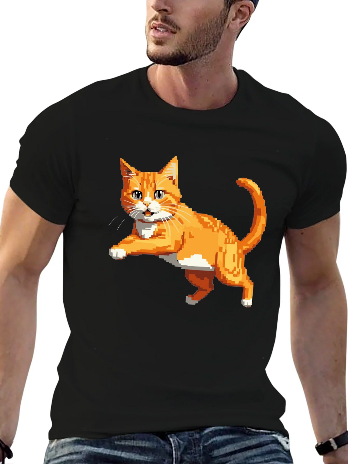 Pixelated Orange Cat T-Shirt - Cool Retro Design product image 6