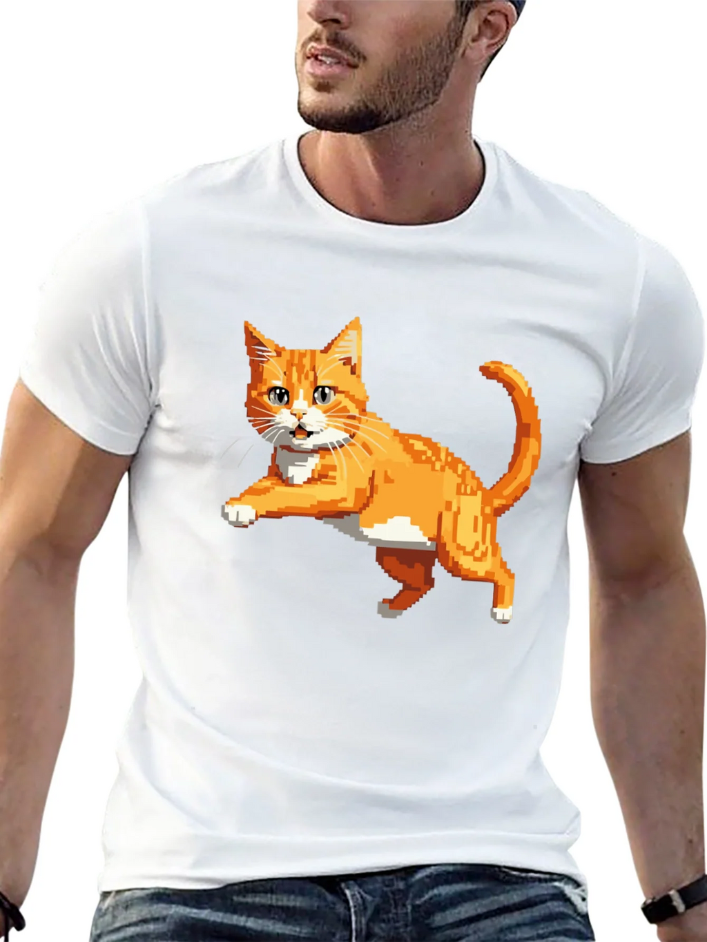 Pixelated Orange Cat T-Shirt - Cool Retro Design product image 12