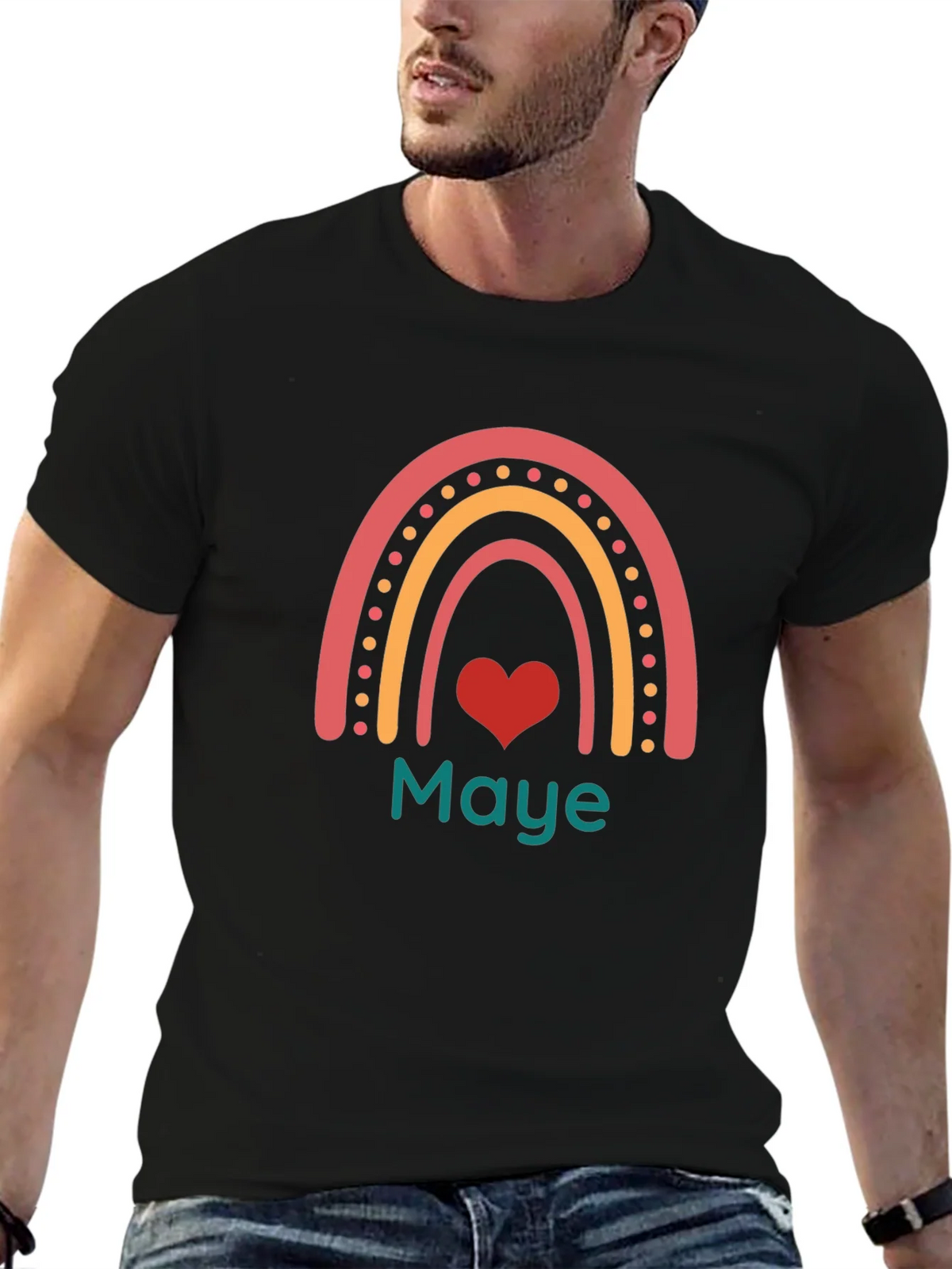 Maye Rainbow Heart Graphic Tee - Black Casual T-Shirt product image 5