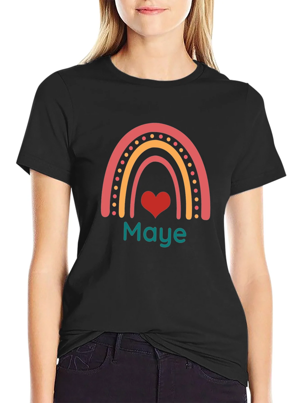 Maye Rainbow Heart Graphic Tee - Black Casual T-Shirt product image 2