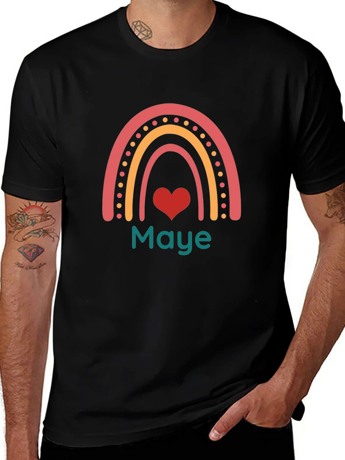 Maye Rainbow Heart Graphic Tee - Black Casual T-Shirt product image 1