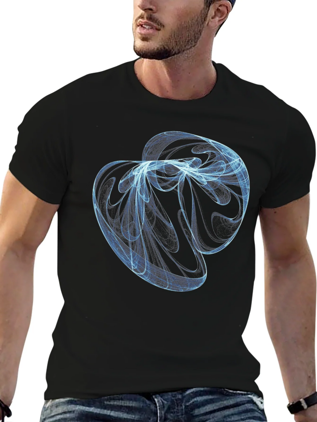 Abstract Blue Swirl Graphic Black T-Shirt product image 4