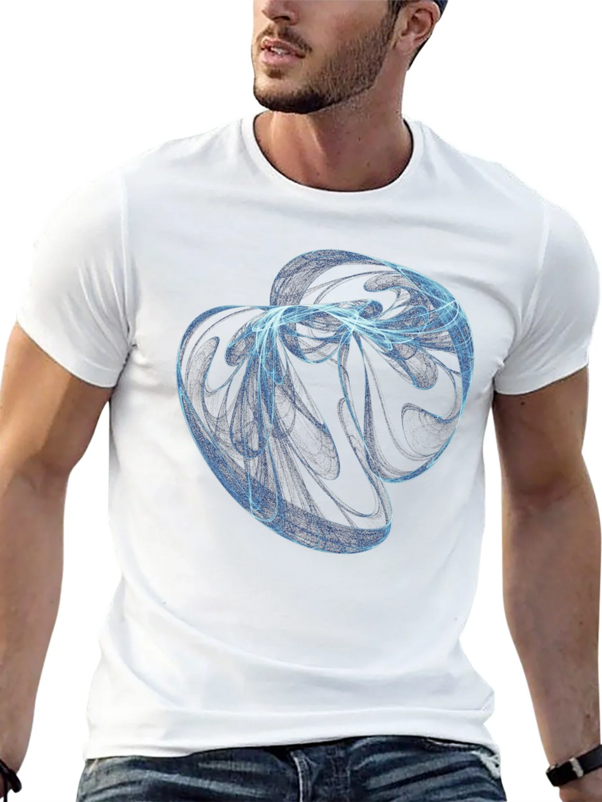 Abstract Blue Swirl Graphic Black T-Shirt product image 10
