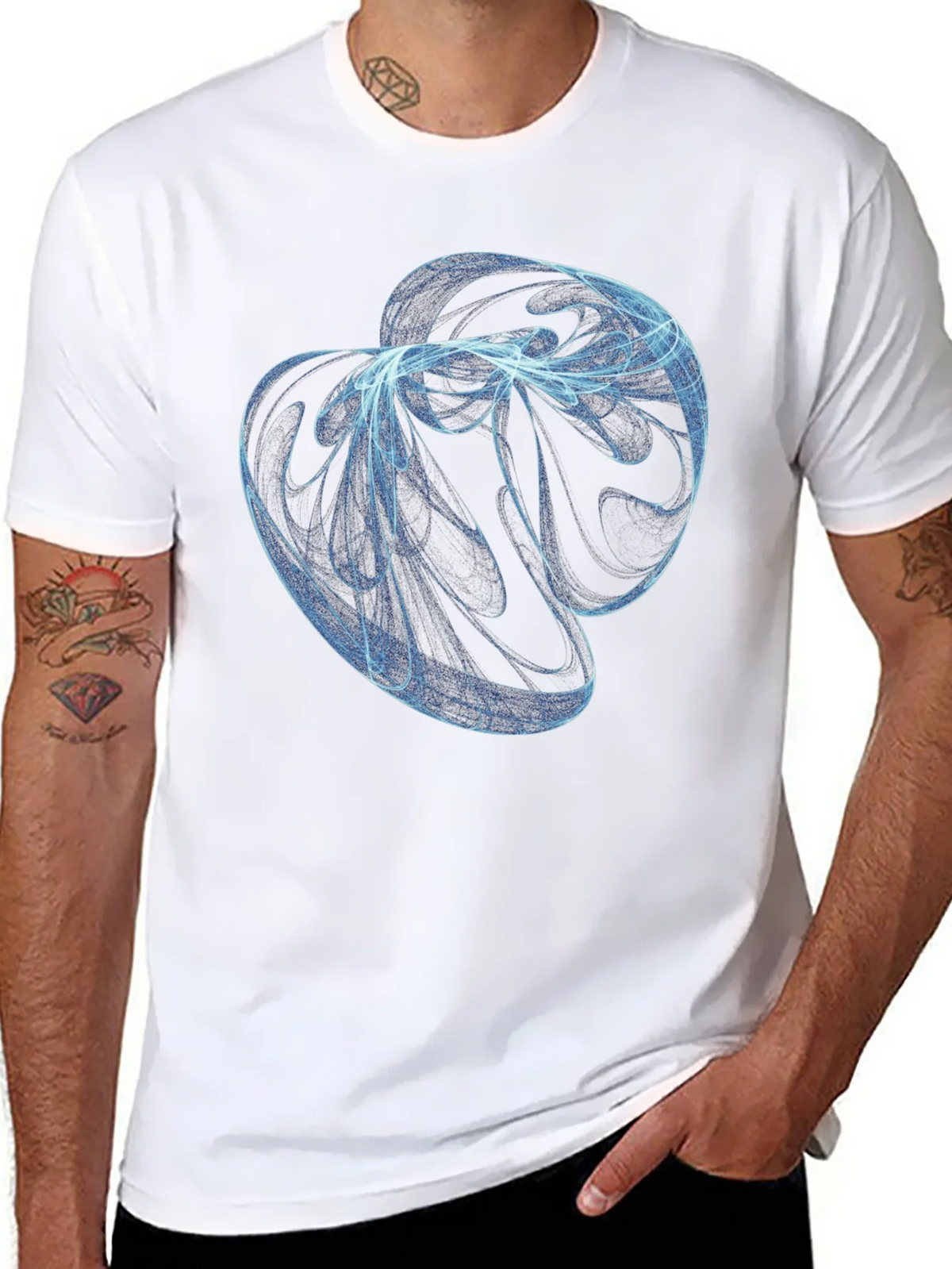 Abstract Blue Swirl Graphic Black T-Shirt product image 5