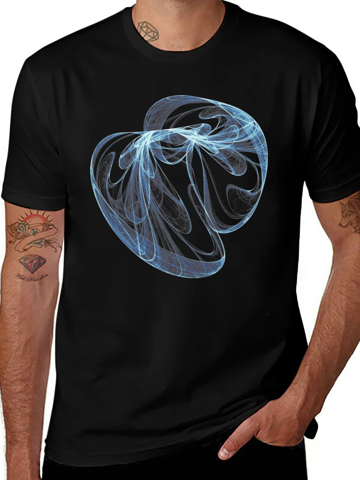 Abstract Blue Swirl Graphic Black T-Shirt product image 1