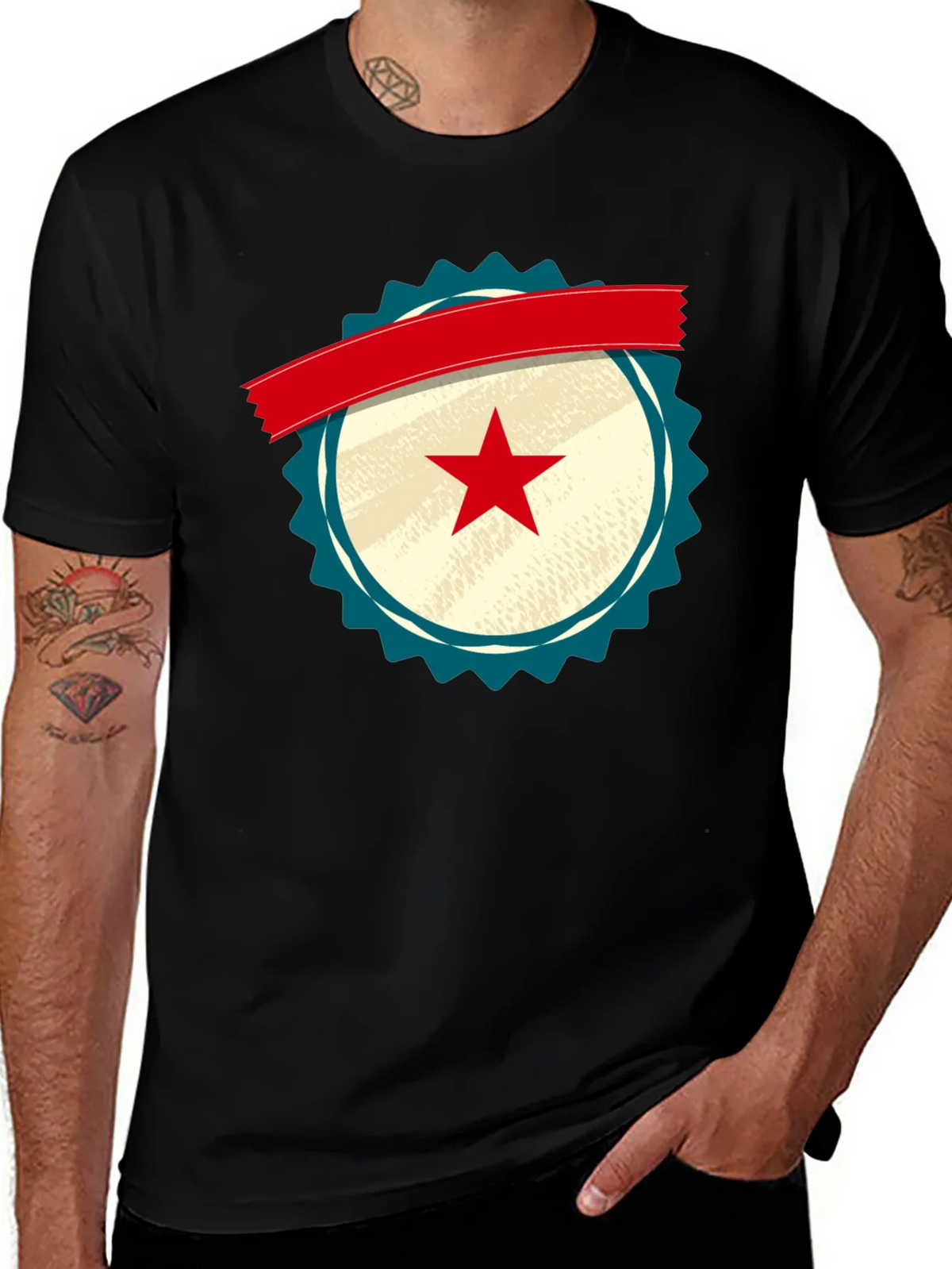 Retro Star Emblem Black T-Shirt product image 1