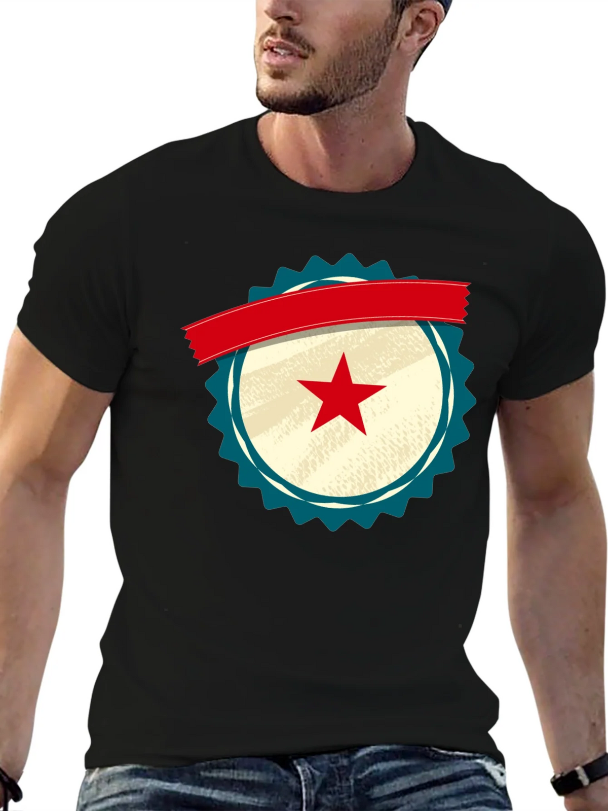 Retro Star Emblem Black T-Shirt product image 4