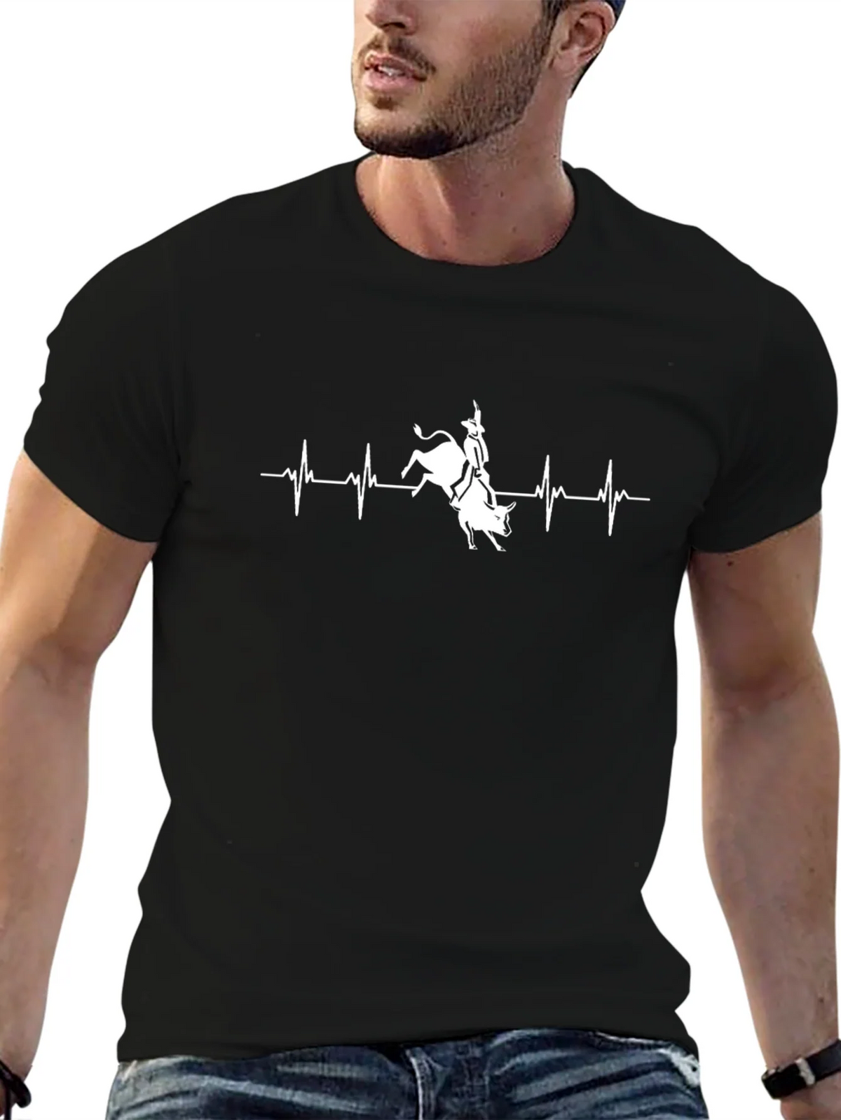 Bull Rider Heartbeat Graphic Tee - Black product image 4