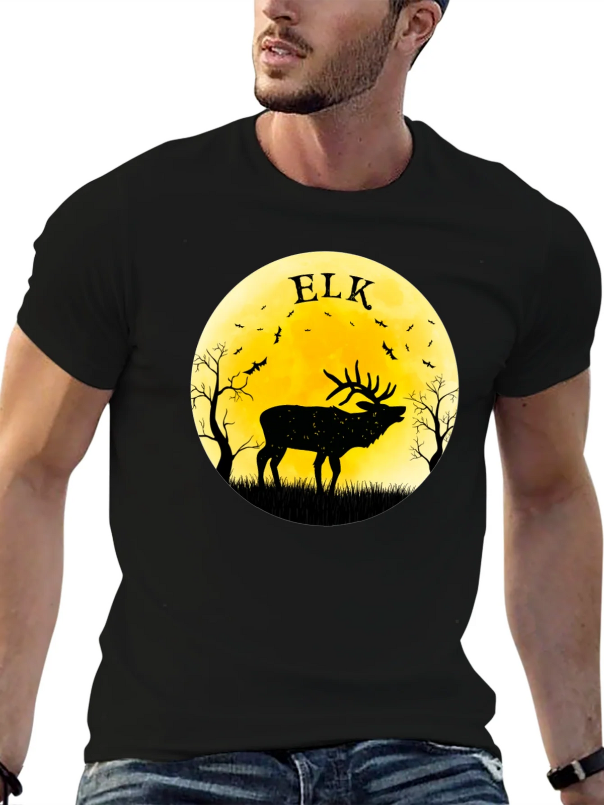 Elk Silhouette Moon Graphic Tee - Black product image 4