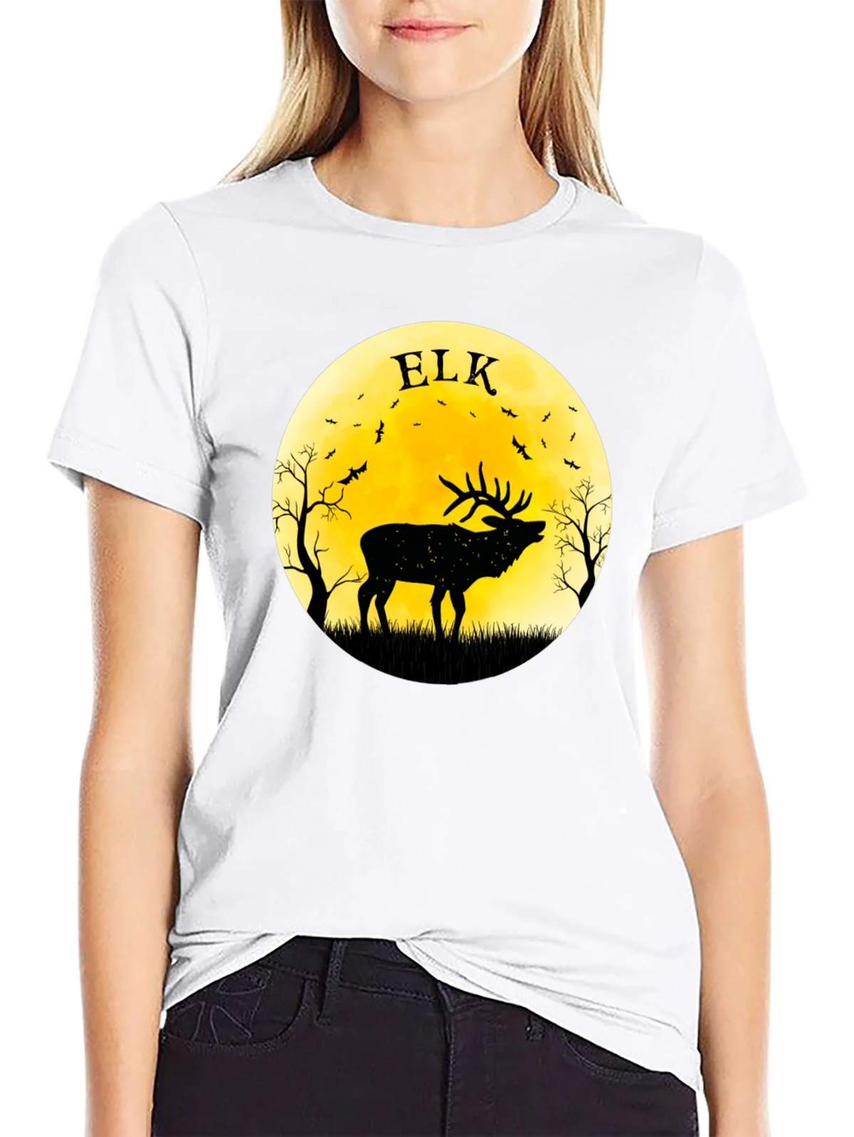Elk Silhouette Moon Graphic Tee - Black product image 6