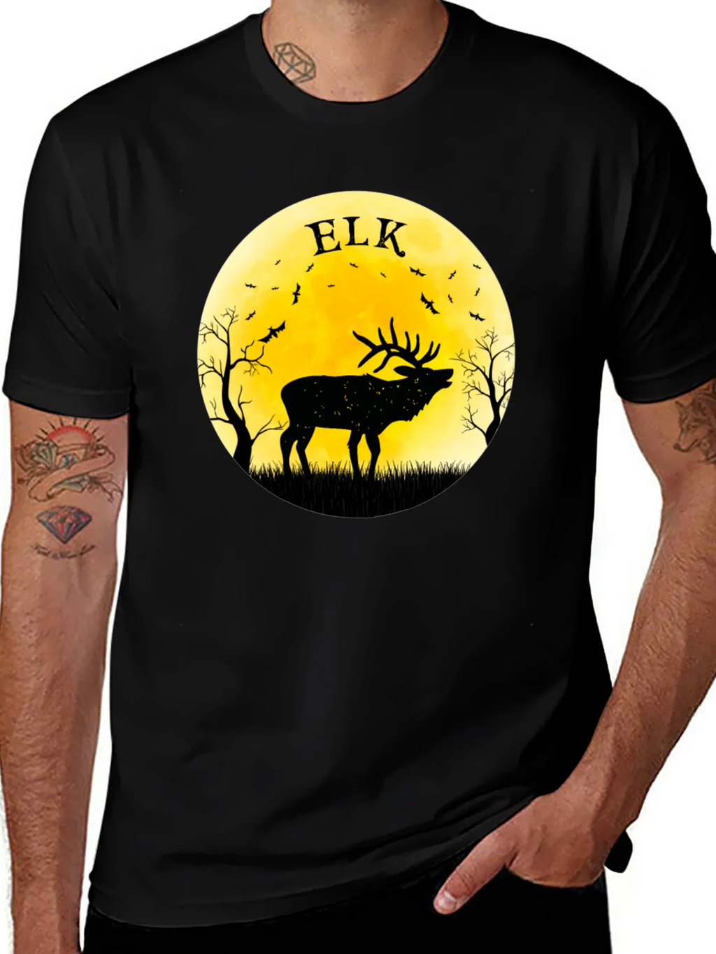 Elk Silhouette Moon Graphic Tee - Black product image 1