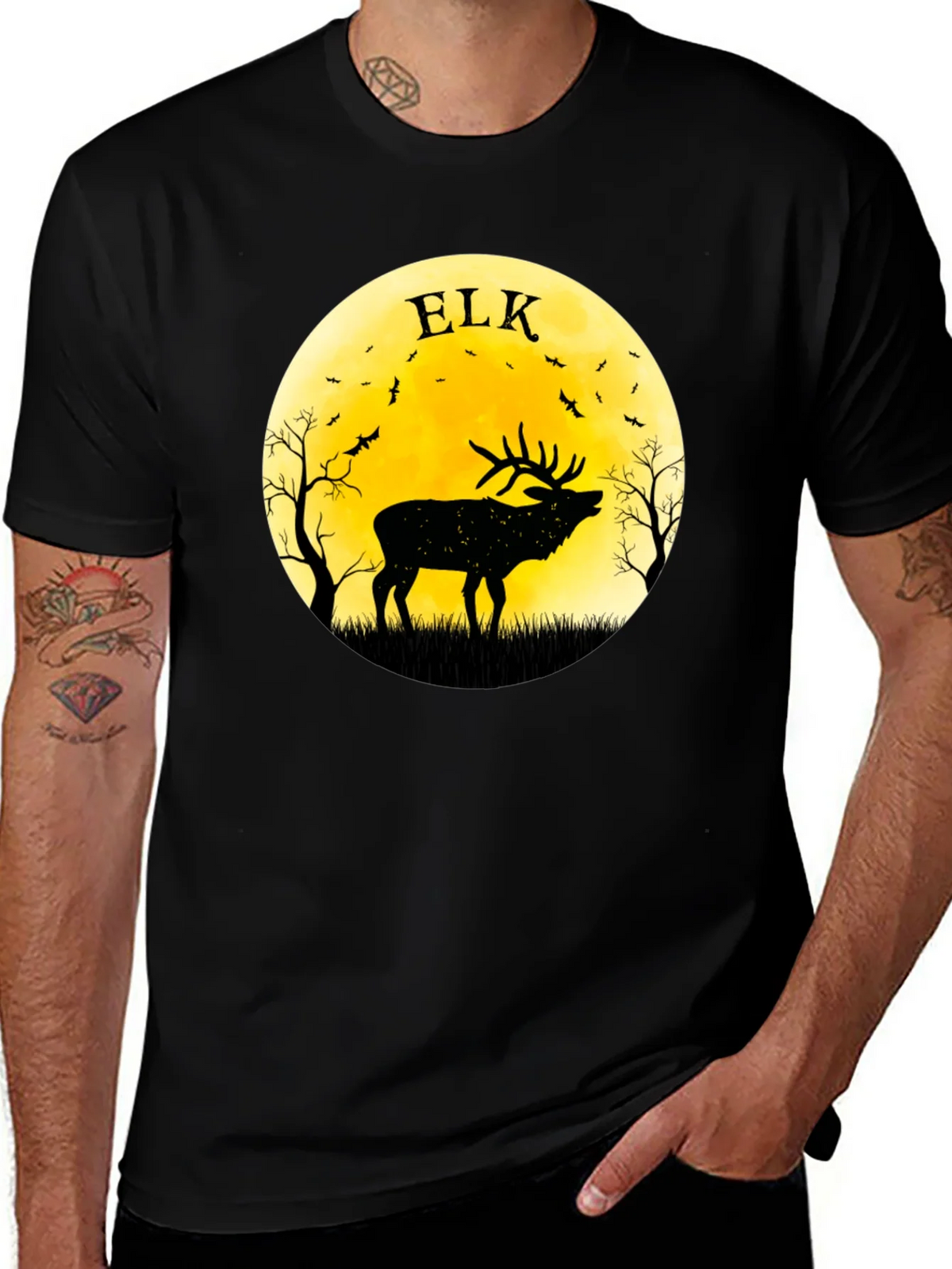 Elk Silhouette Moon Graphic Tee - Black product image 1