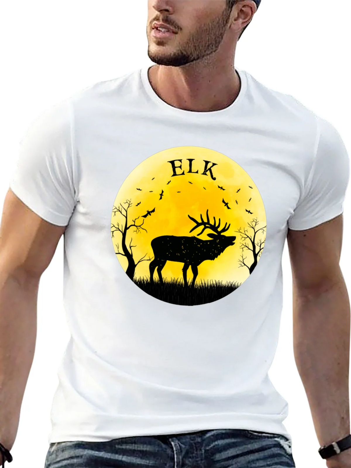 Elk Silhouette Moon Graphic Tee - Black product image 9