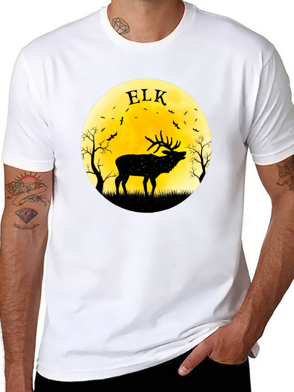 Elk Silhouette Moon Graphic Tee - Black product image 5