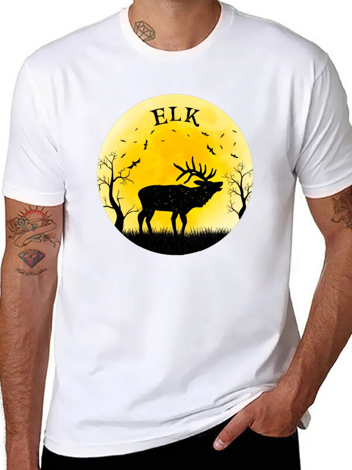Elk Silhouette Moon Graphic Tee - Black product image 5