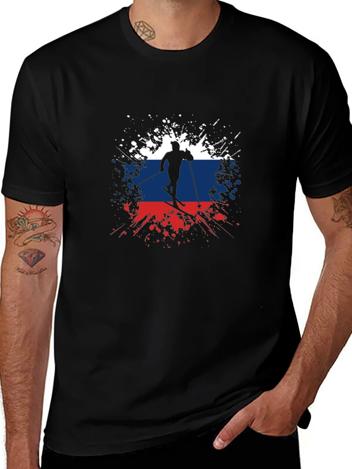 Russian Flag Skier Graphic T-Shirt product image 1