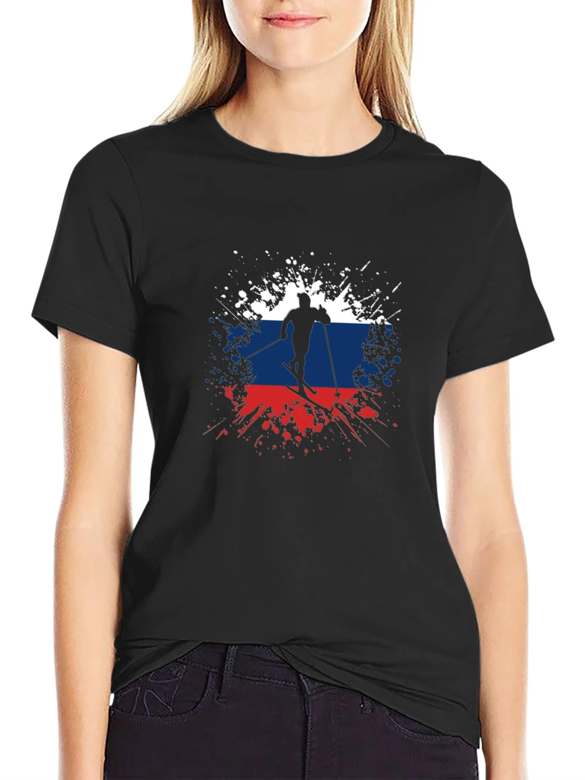 Russian Flag Skier Graphic T-Shirt product image 2
