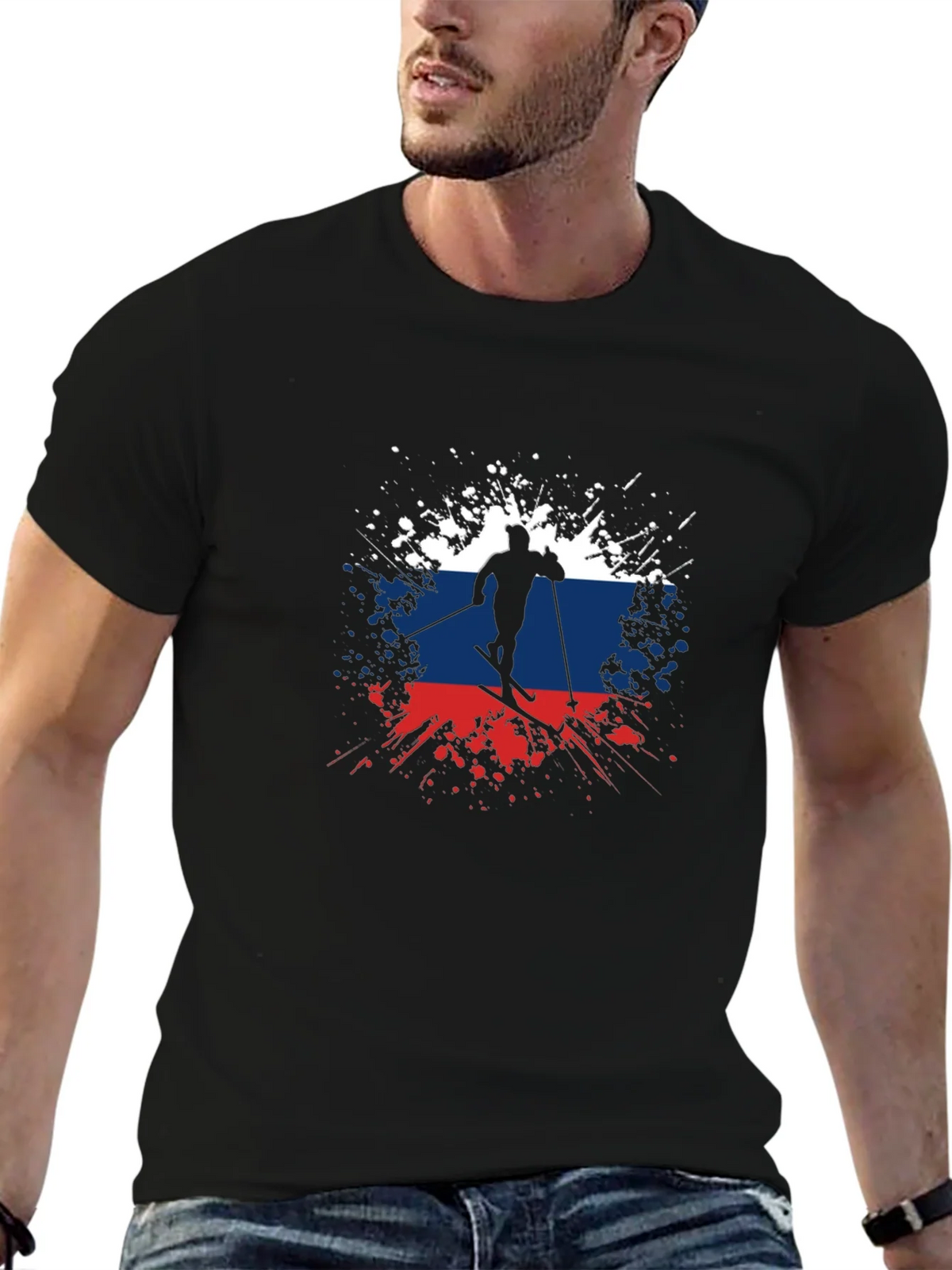Russian Flag Skier Graphic T-Shirt product image 5