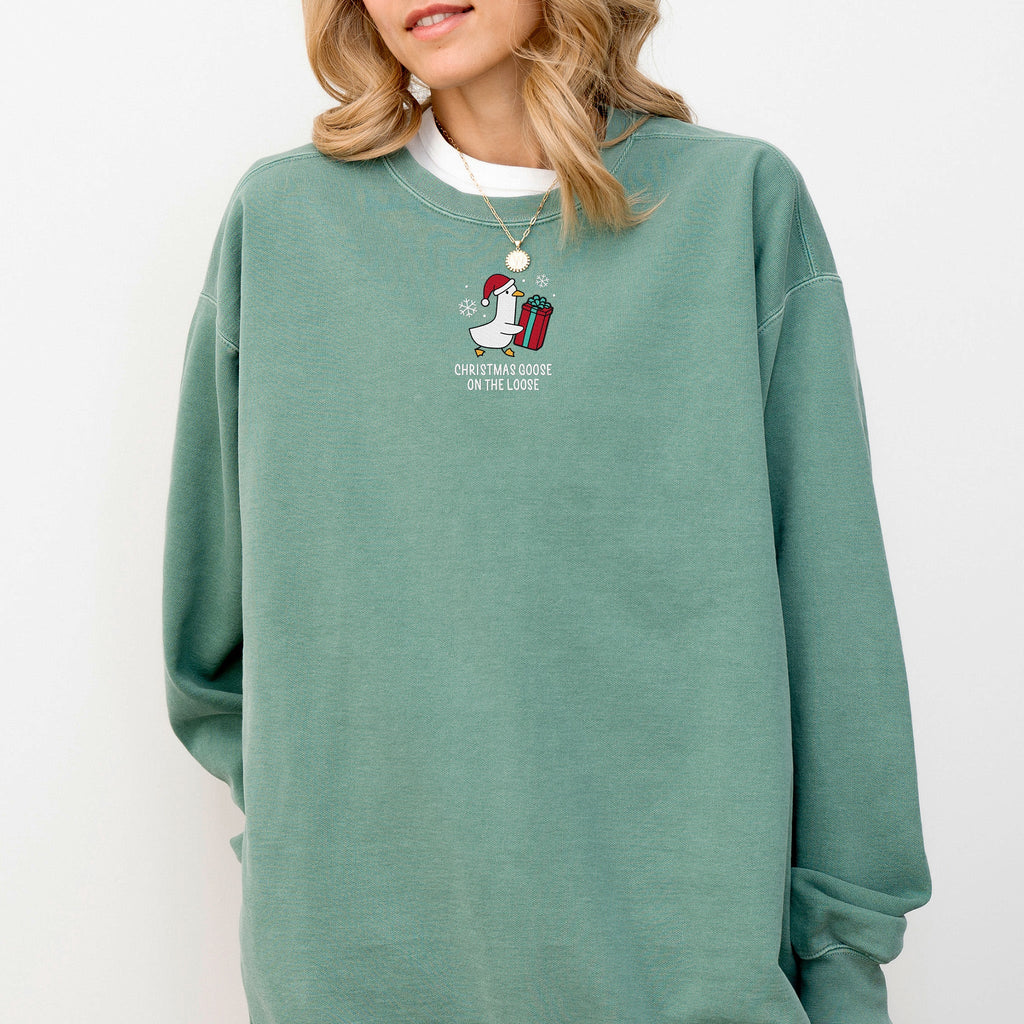 Christmas Goose Embroidered Comfort Colors Sweatshirt product image 1