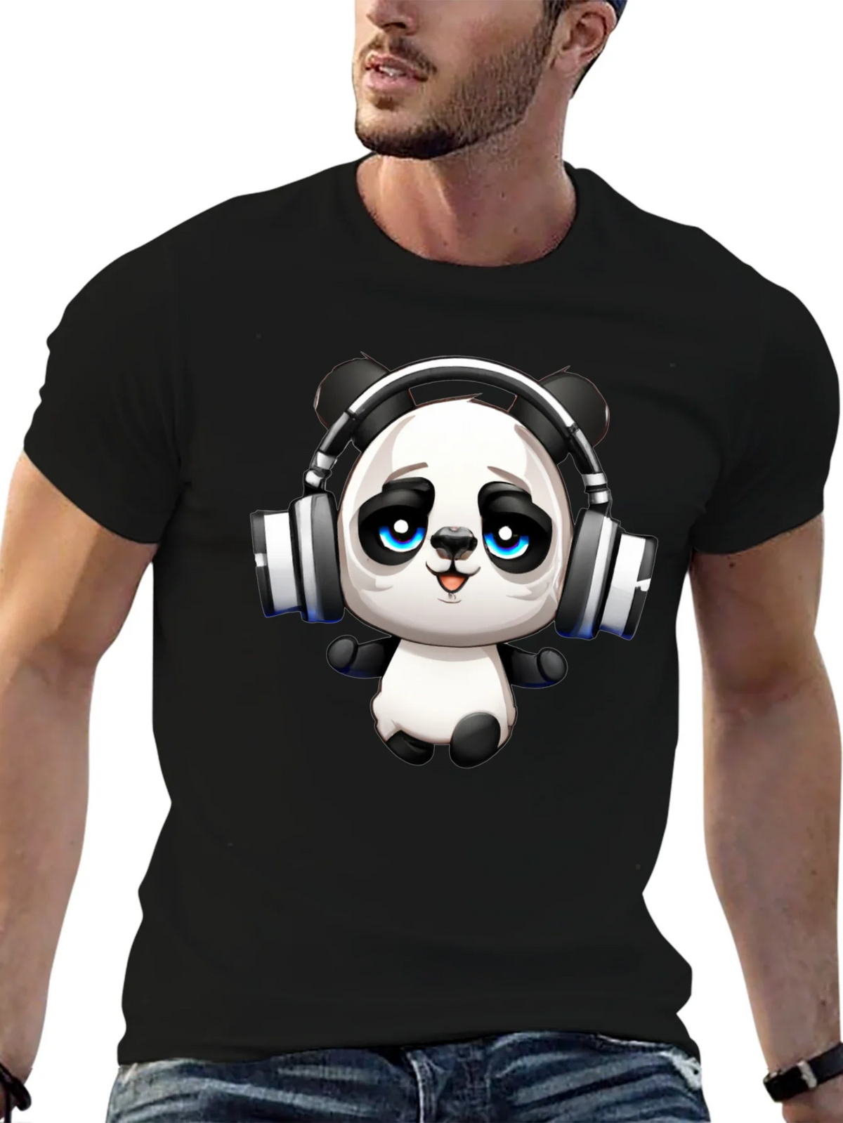 Cool Panda with Headphones Graphic T-Shirt product image 6
