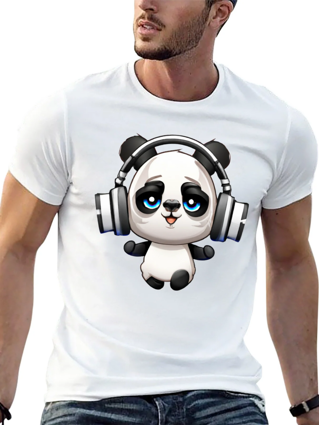 Cool Panda with Headphones Graphic T-Shirt product image 11