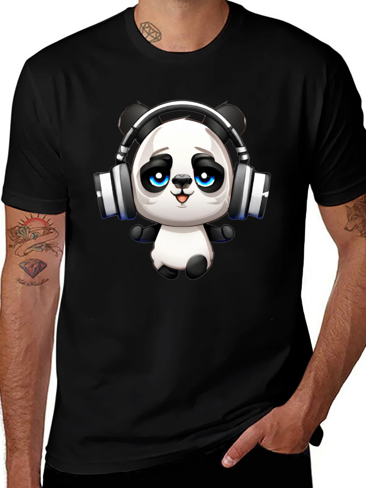 Cool Panda with Headphones Graphic T-Shirt product image 1