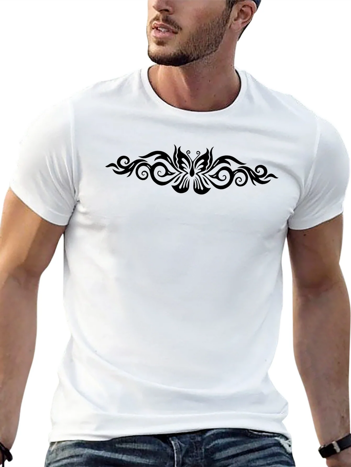 Mens Black T-shirt with Tribal Butterfly Design product image 12
