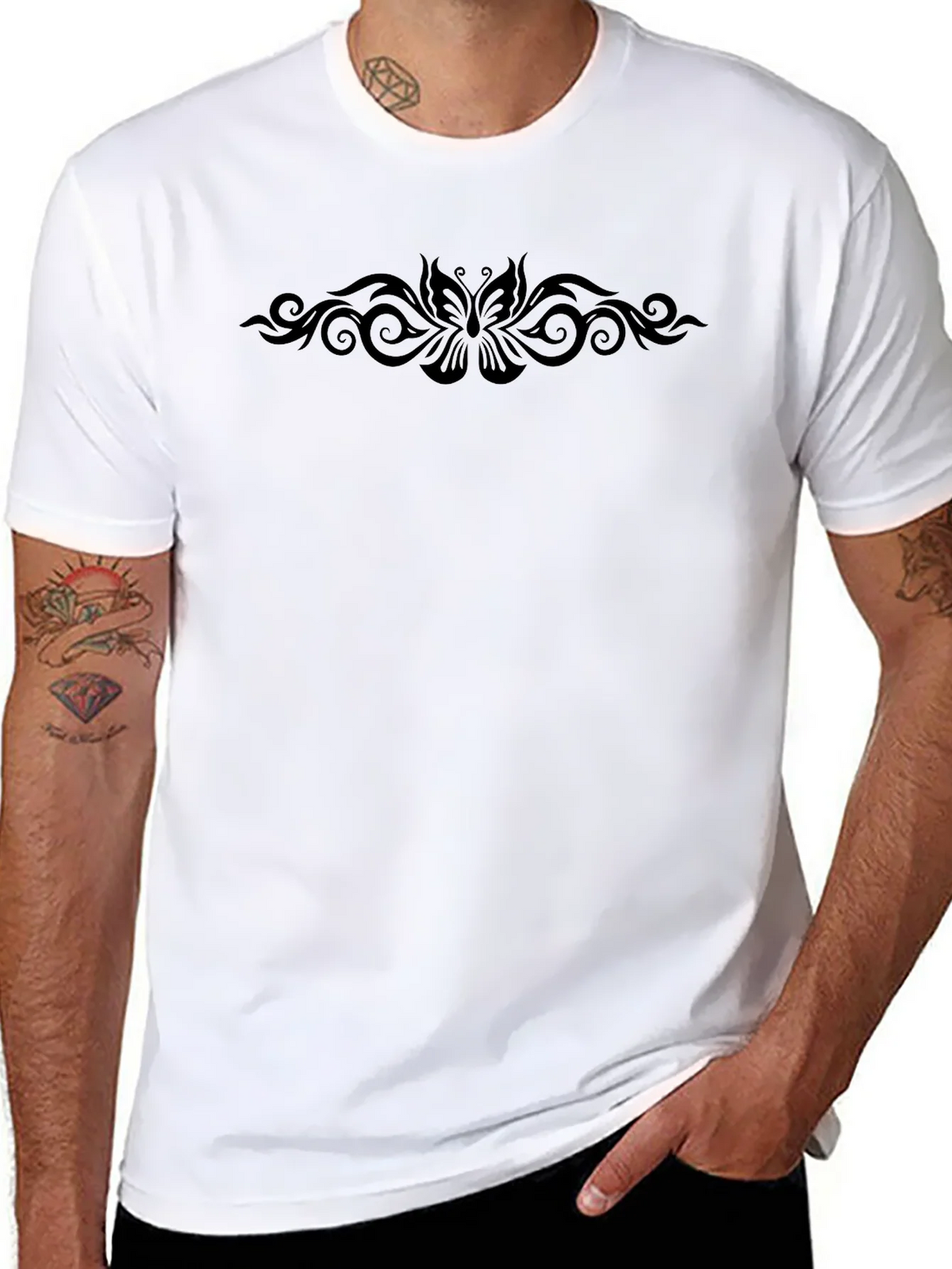 Mens Black T-shirt with Tribal Butterfly Design product image 7
