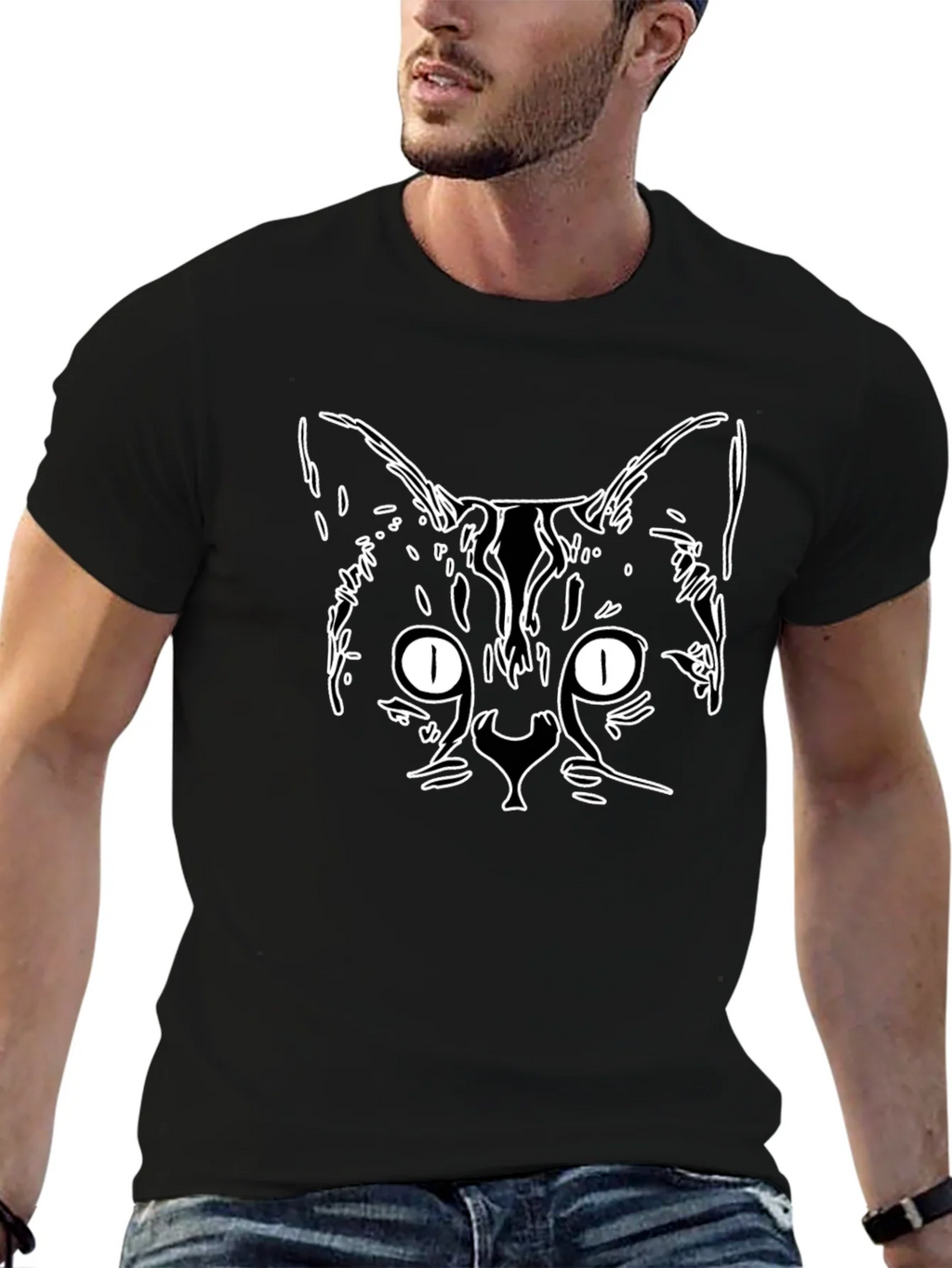 Cool Cat Outline Graphic Tee - Black product image 5