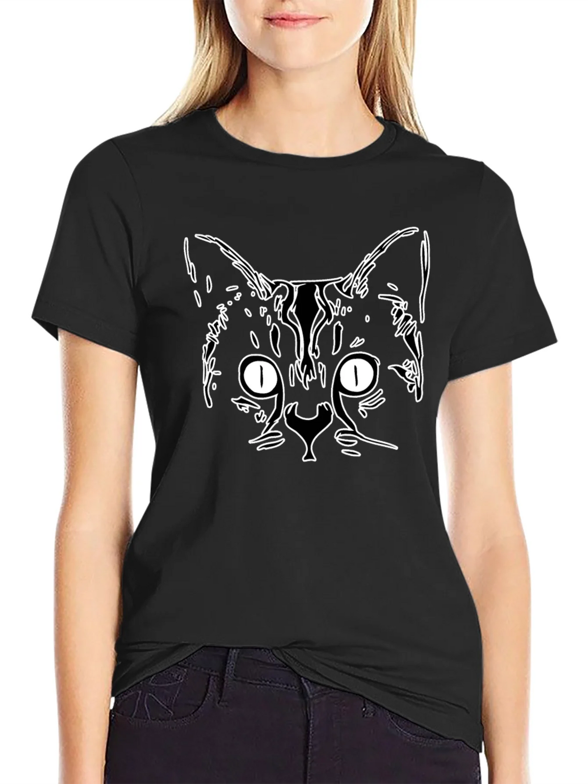 Cool Cat Outline Graphic Tee - Black product image 2