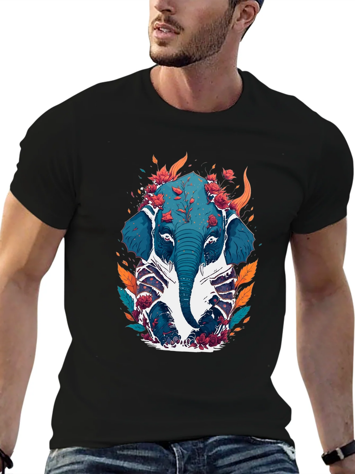 Floral Elephant Graphic Tee - Black Cotton Blend product image 6